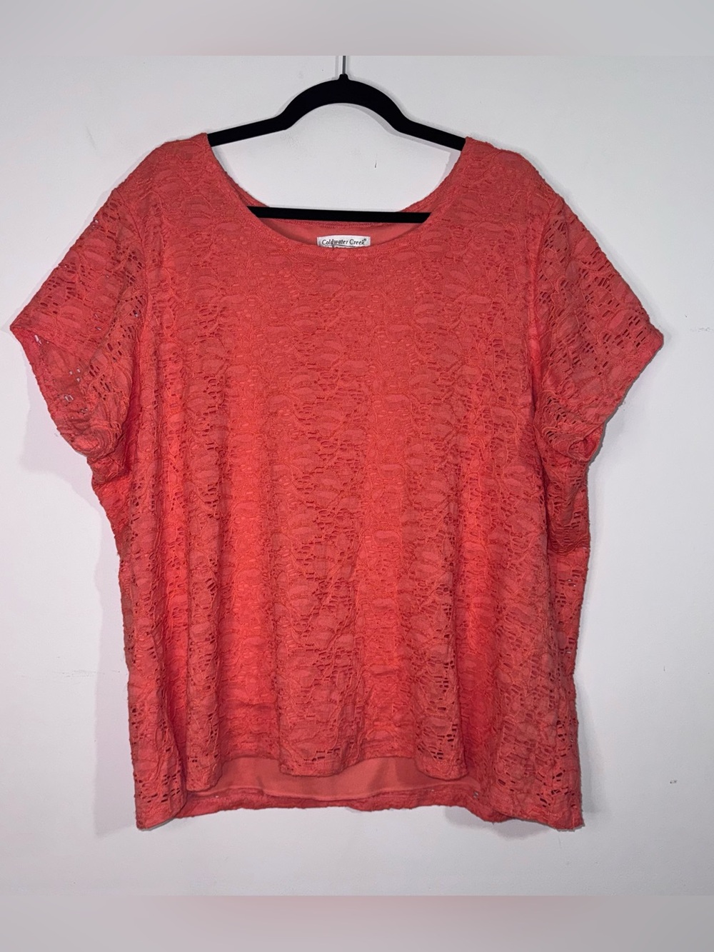 Coldwater Creek 3X Coral Lace Overlay Short Sleeve Blouse Plus Size Lined